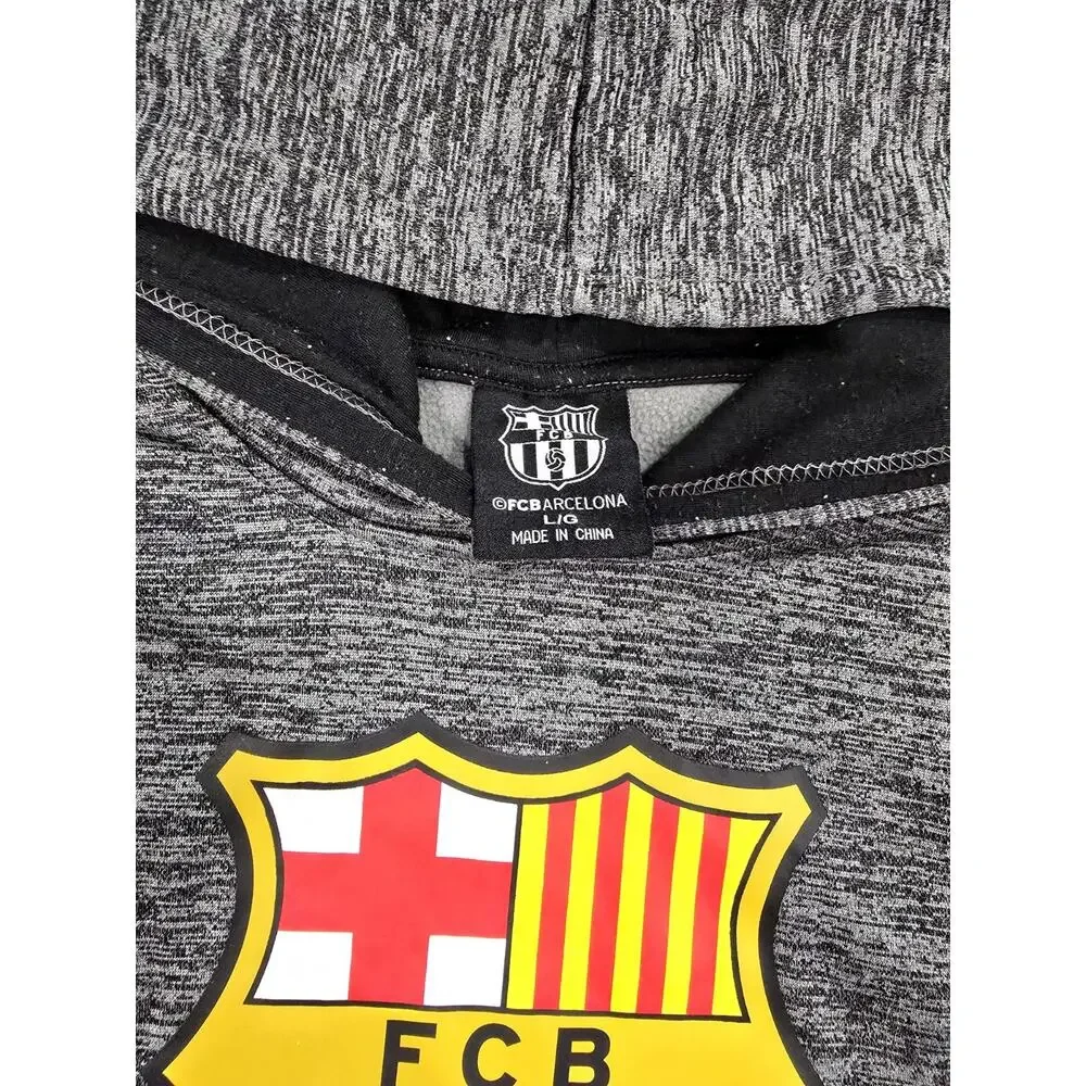FC Barcelona Youth Large Hoodie HKY Sportswear Gray Space Dye Soccer Pullover